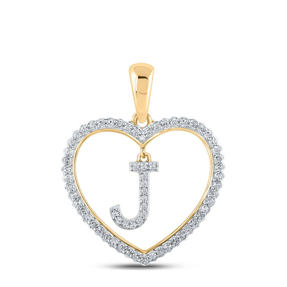 10k Yellow Gold Womens Round Diamond Heart Pendant 1/4 Cttw