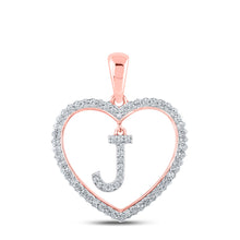  10k Rose Gold Womens Round Diamond Heart J Letter Pendant 1/4 Cttw