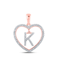  10k Rose Gold Womens Round Diamond Heart K Letter Pendant 1/4 Cttw