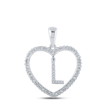  10k White Gold Womens Round Diamond Heart L Letter Pendant 1/4 Cttw