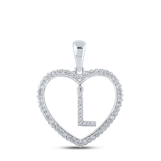 10k White Gold Womens Round Diamond Heart L Letter Pendant 1/4 Cttw