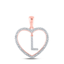  10k Rose Gold Womens Round Diamond Heart L Letter Pendant 1/4 Cttw