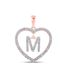  10k Rose Gold Womens Round Diamond Heart M Letter Pendant 1/4 Cttw