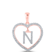  10k Rose Gold Womens Round Diamond Heart N Letter Pendant 1/4 Cttw