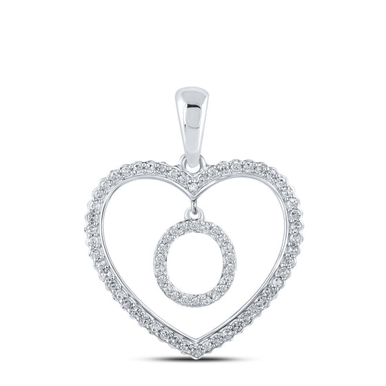 10k White Gold Womens Round Diamond Heart O Letter Pendant 1/4 Cttw