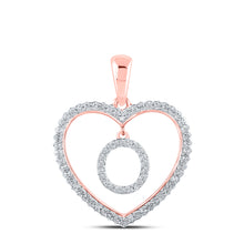  10k Rose Gold Womens Round Diamond Heart O Letter Pendant 1/4 Cttw