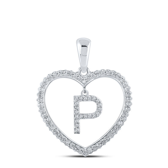10k White Gold Womens Round Diamond Heart P Letter Pendant 1/4 Cttw