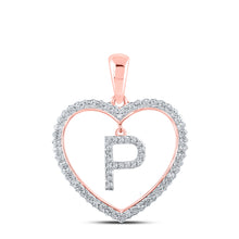  10k Rose Gold Womens Round Diamond Heart P Letter Pendant 1/4 Cttw