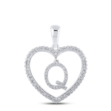  10k White Gold Womens Round Diamond Heart Q Letter Pendant 1/4 Cttw