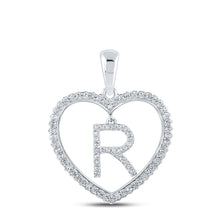  10k White Gold Womens Round Diamond Heart R Letter Pendant 1/4 Cttw