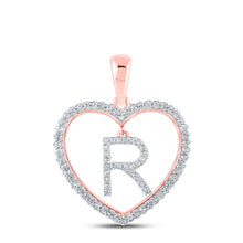  10k Rose Gold Womens Round Diamond Heart R Letter Pendant 1/4 Cttw