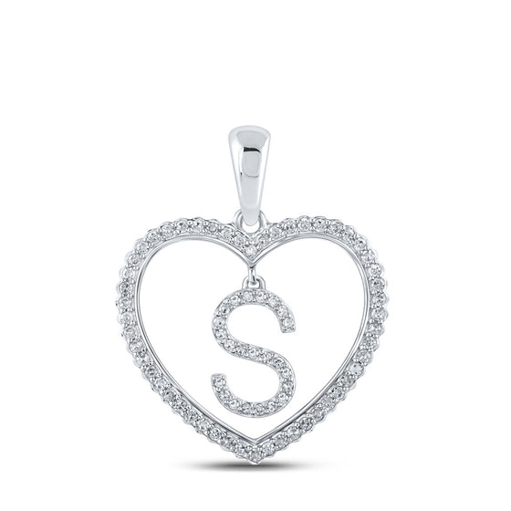 10k White Gold Womens Round Diamond Heart S Letter Pendant 1/4 Cttw