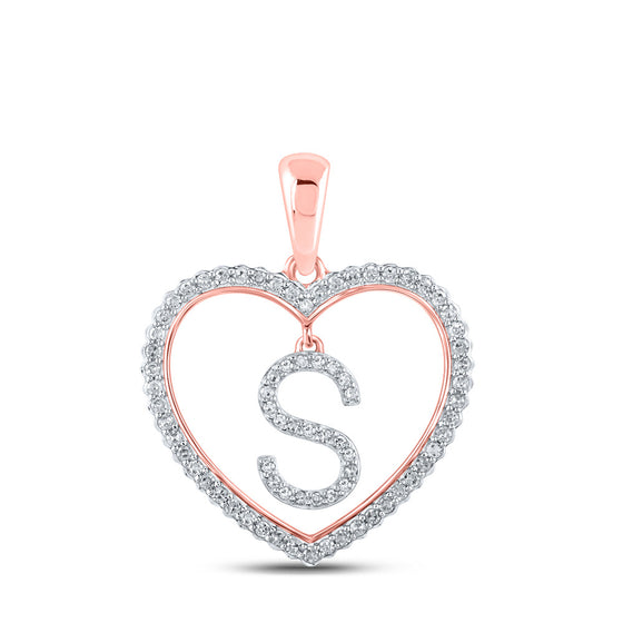10k Rose Gold Womens Round Diamond Heart S Letter Pendant 1/4 Cttw