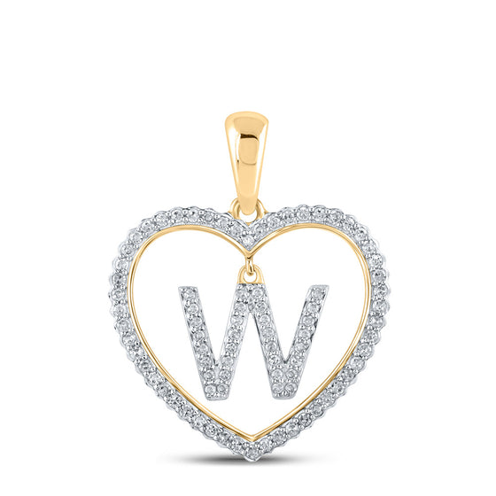 10k Yellow Gold Womens Round Diamond Heart W Letter Pendant 1/4 Cttw