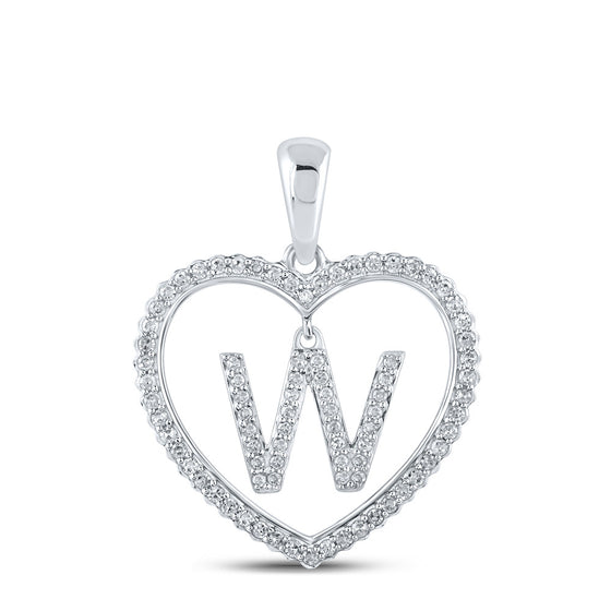 10k White Gold Womens Round Diamond Heart W Letter Pendant 1/4 Cttw