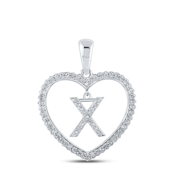 10k White Gold Womens Round Diamond Heart X Letter Pendant 1/4 Cttw