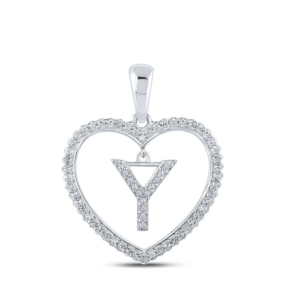 10k White Gold Womens Round Diamond Heart Y Letter Pendant 1/4 Cttw