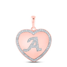  10k Rose Gold Womens Round Diamond Heart A Letter Pendant 1/4 Cttw