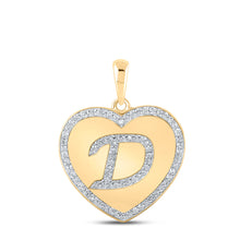  10k Yellow Gold Womens Round Diamond Heart D Letter Pendant 1/4 Cttw