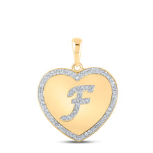  10k Yellow Gold Womens Round Diamond Heart F Letter Pendant 1/4 Cttw