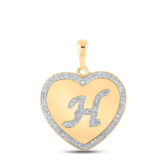 10k Yellow Gold Womens Round Diamond Heart H Letter Pendant 1/4 Cttw