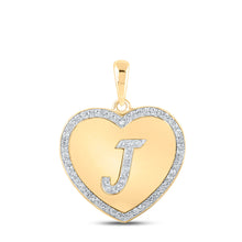  10k Yellow Gold Womens Round Diamond Heart J Letter Pendant 1/4 Cttw