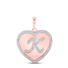  10k Rose Gold Womens Round Diamond Heart K Letter Pendant 1/4 Cttw