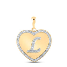  10k Yellow Gold Womens Round Diamond Heart L Letter Pendant 1/4 Cttw