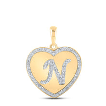  10k Yellow Gold Womens Round Diamond Heart N Letter Pendant 1/4 Cttw