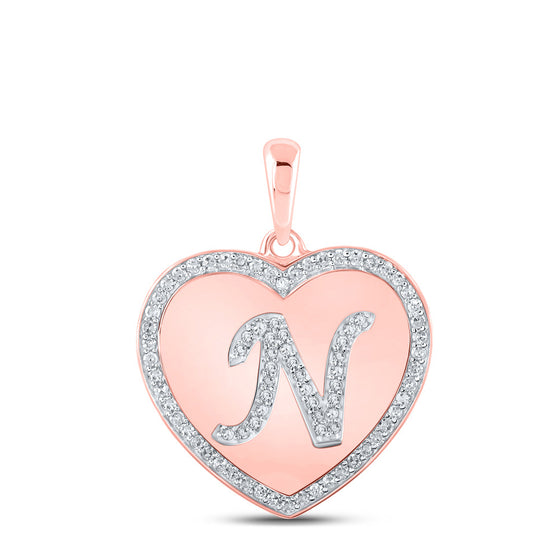 10k Rose Gold Womens Round Diamond Initial N Letter Pendant 1/4 Cttw