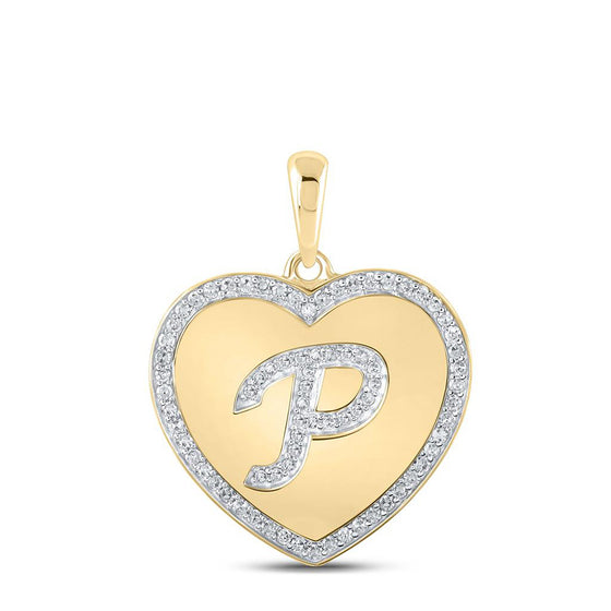 10k Yellow Gold Womens Round Diamond Heart P Letter Pendant 1/4 Cttw