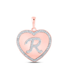  10k Rose Gold Womens Round Diamond Heart R Letter Pendant 1/4 Cttw