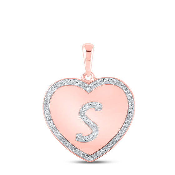 10k Rose Gold Womens Round Diamond Heart S Letter Pendant 1/4 Cttw