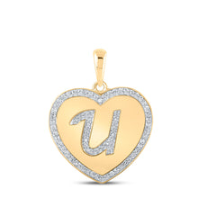  10k Yellow Gold Womens Round Diamond Heart U Letter Pendant 1/4 Cttw