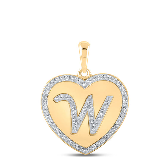 10k Yellow Gold Womens Round Diamond Heart W Letter Pendant 1/3 Cttw