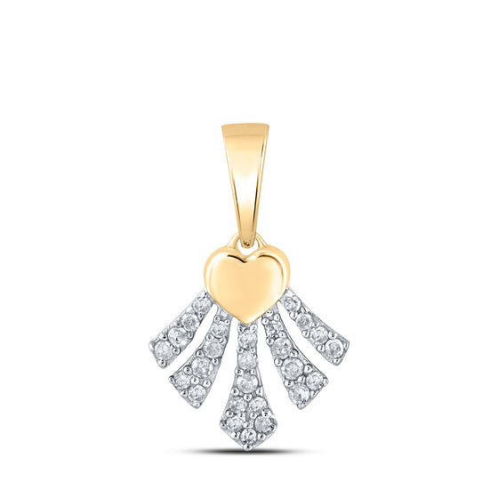 10k Yellow Gold Womens Round Diamond Heart Pendant 1/10 Cttw