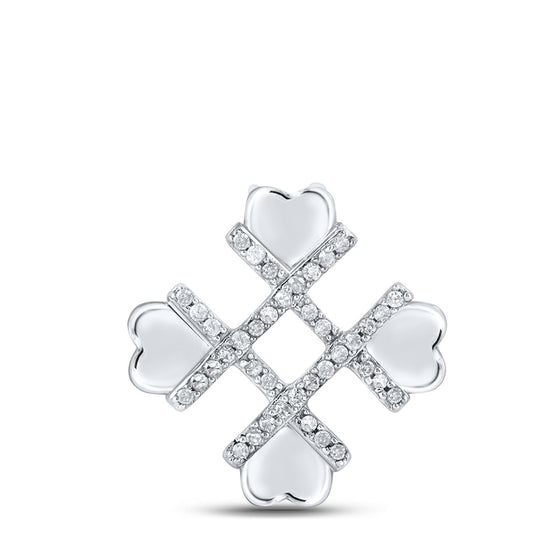 10k White Gold Womens Round Diamond Heart Pendant 1/10 Cttw