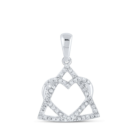 10k White Gold Womens Round Diamond Heart Pendant 1/8 Cttw