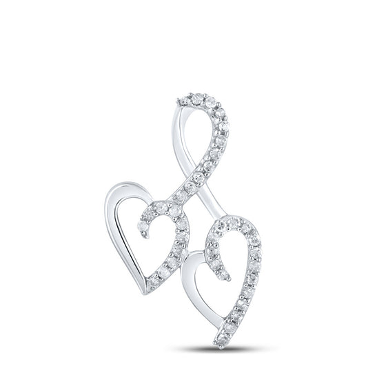 10k White Gold Womens Round Diamond Heart Pendant 1/10 Cttw