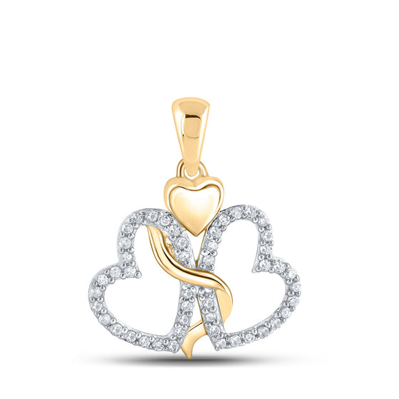10k Yellow Gold Womens Round Diamond Heart Pendant 1/8 Cttw
