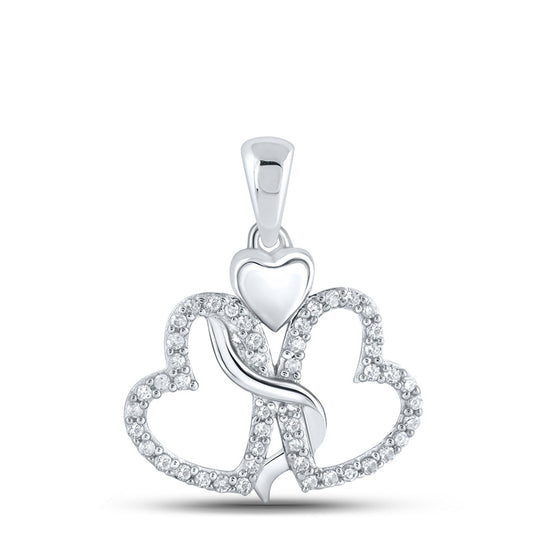 10k White Gold Womens Round Diamond Heart Pendant 1/8 Cttw