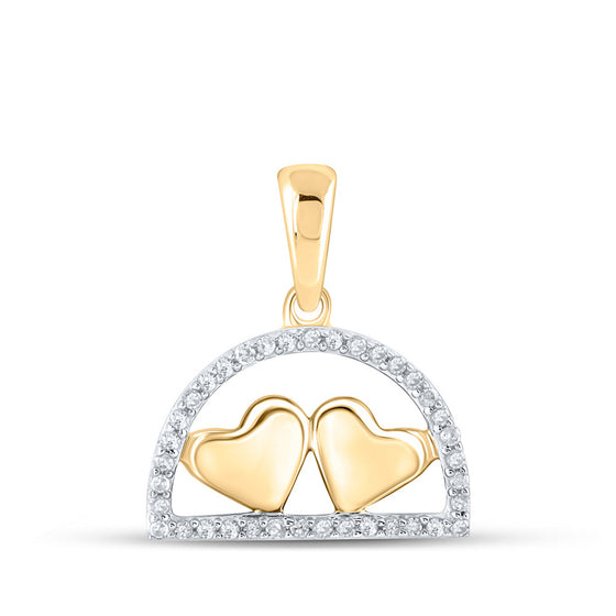 10k Yellow Gold Womens Round Diamond Heart Pendant 1/10 Cttw