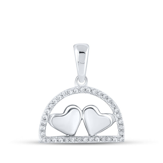 10k White Gold Womens Round Diamond Heart Pendant 1/10 Cttw
