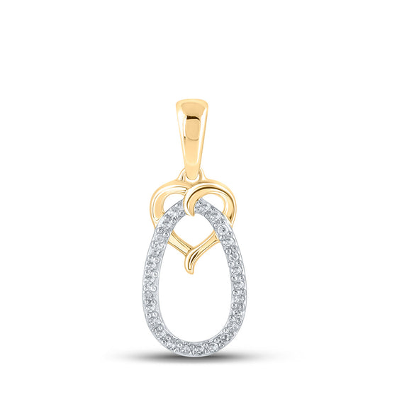 10k Yellow Gold Womens Round Diamond Heart Oval Pendant 1/12 Cttw