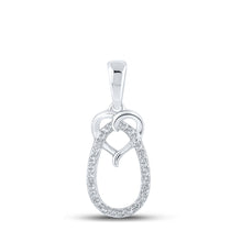 10k White Gold Womens Round Diamond Heart Oval Pendant 1/12 Cttw