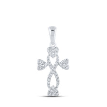  10k White Gold Womens Round Diamond Cross Heart Pendant 1/6 Cttw