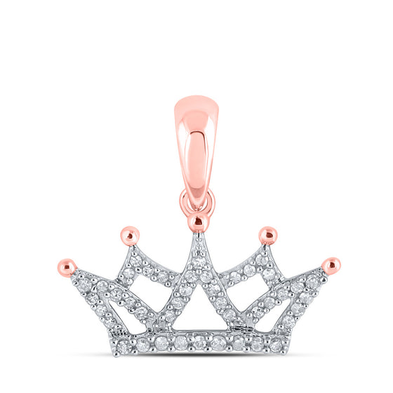 10k Rose Gold Womens Round Diamond Crown Pendant 1/6 Cttw