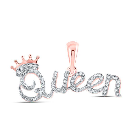 10k Rose Gold Womens Round Diamond Queen Crown Fashion Pendant 1/6 Cttw