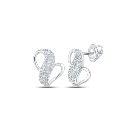10k White Gold Womens Baguette Diamond Fashion Earrings 1/5 Cttw