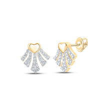  10k Yellow Gold Womens Round Diamond Heart Earrings 1/6 Cttw